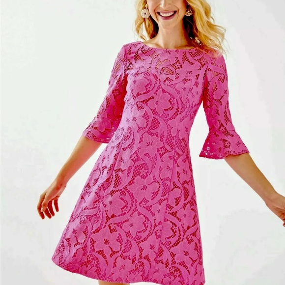 Lilly Pulitzer NWT Allyson Dress Pink Tropics Floral Lace $278 Size 0,2 - Picture 3 of 13